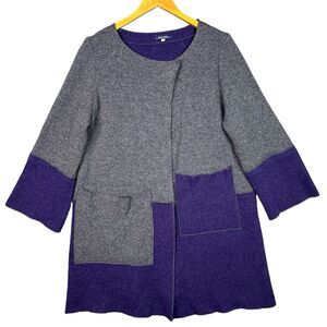 Elisa Rivera‎ Wool Blend Cardigan Sweater Large Gray Purple Colorblock Lagenlook
